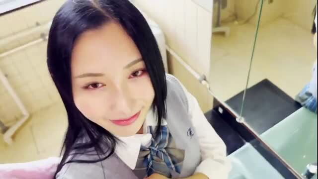 Mina Kitano in shy school uniform cosplay, blushing closeup