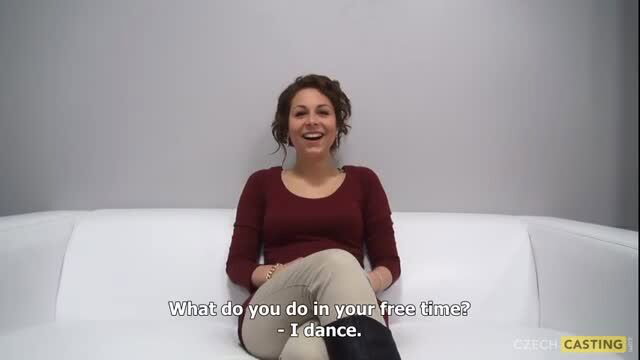 Antonia Sainz smiles in red top on casting couch, says she dances