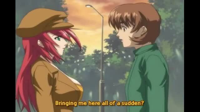 Redhead anime JAV wife in tight uniform with big tits at sunset