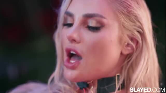 Kenzie Anne closeup blonde beauty with choker in hot Slayed scene