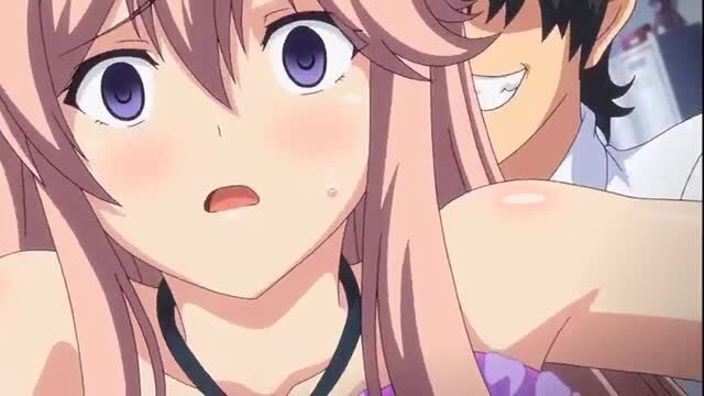 Shocked pink-haired JAV girl with wide eyes in closeup tease