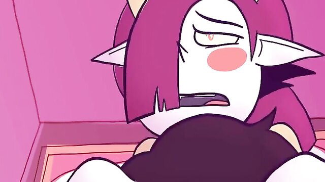 Princess Marco as cum princess with elf ears, flushed face in hentai embrace