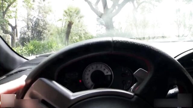 Ava Addams driving luxury car POV dashboard view