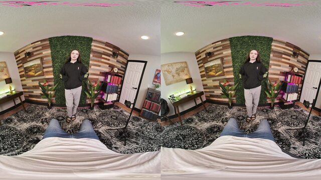 Hazel Moore in grey hoodie and sweats shows off BJ skills VR POV