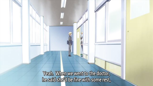 Aki Sora anime boys in school hallway discussing doctor visit