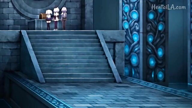 Knight of Erin Ep 3: Three petite anime girls in gothic lolita dresses by stone altar