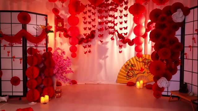 Kittycaitlin sexy Chinese New Year show in red decorations