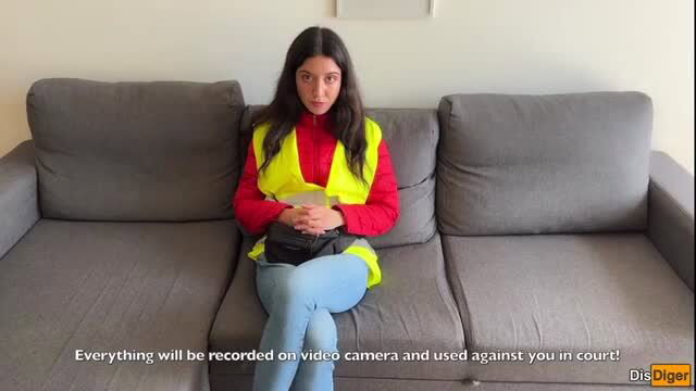 Katty West as bus conductor in yellow vest, caught cheating