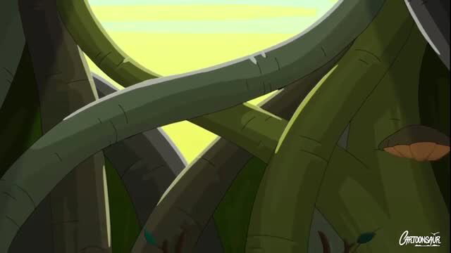 Cartoonsaur jungle vines scene, Finn cracking Huntress adult parody