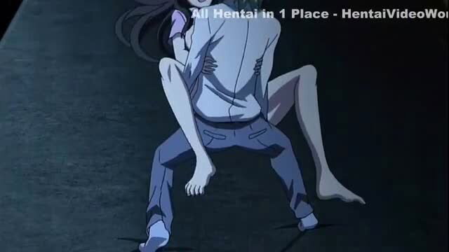 Aki Sora hentai girl held up by guy in standing sex pose, bare legs spread