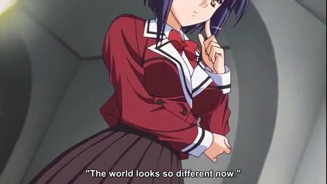 Princess Lover anime girl in tight red school uniform, big tits, thinking pose