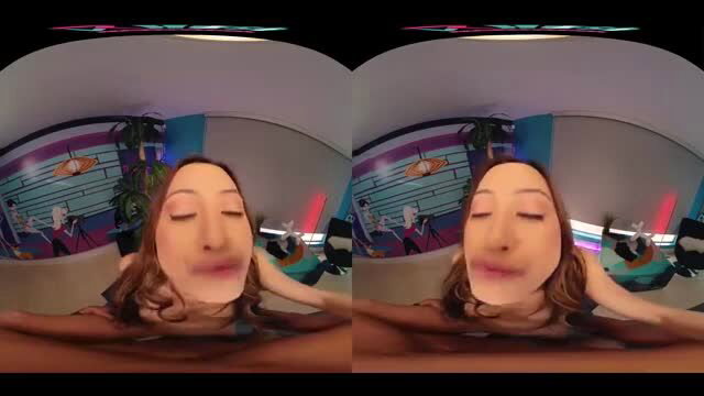 Alexia Anders close-up face in VR POV, seductive eyes lips