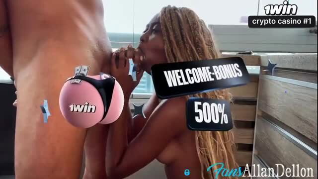 Sexy braided black woman grabs huge pink 1win crypto casino ass on nude man