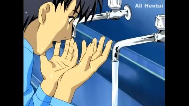 Shinji Ikari from Evangelion washing face at sink in hentai Serf Nurses ep. 1