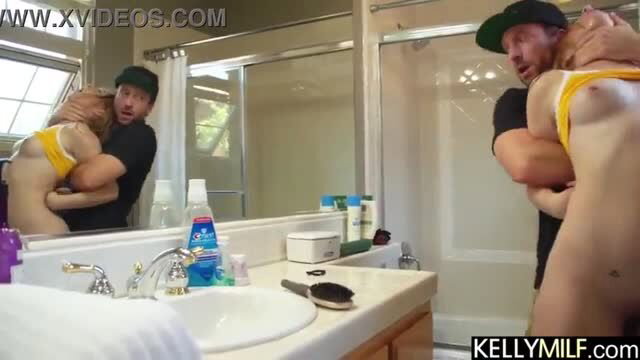 Melody hugged topless in bathroom by guy, yellow top, shower prep