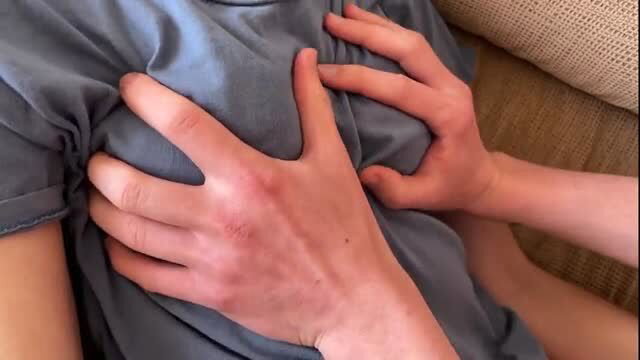 Mia Foster's hands groping teen tits in horny stepsister tugjob