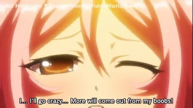 Anime hentai girl with pink hair, ecstatic face, massive lactating boobs closeup