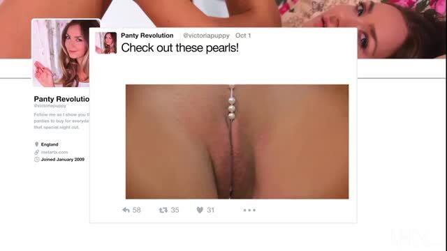 Panty Revolution's pearl string pussy tease closeup