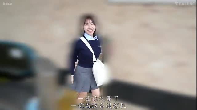 Asian schoolgirl in uniform smiling with white bag, JAV tease