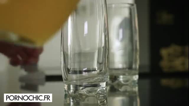 Angelika Grays and Lia Lin pouring juice into glasses in sexy teaser