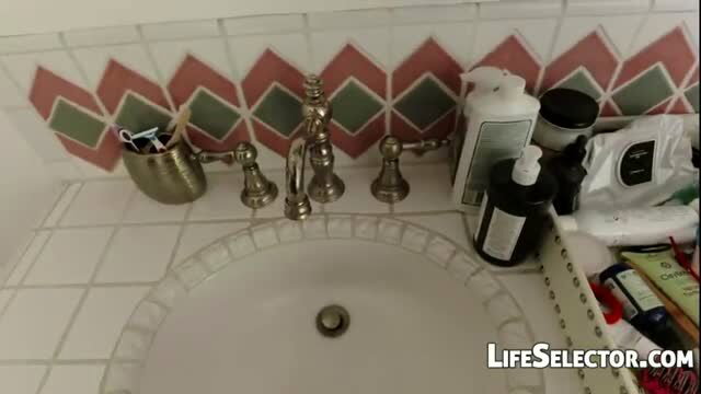 Tiffany Watson's luxurious bathroom sink with beauty products