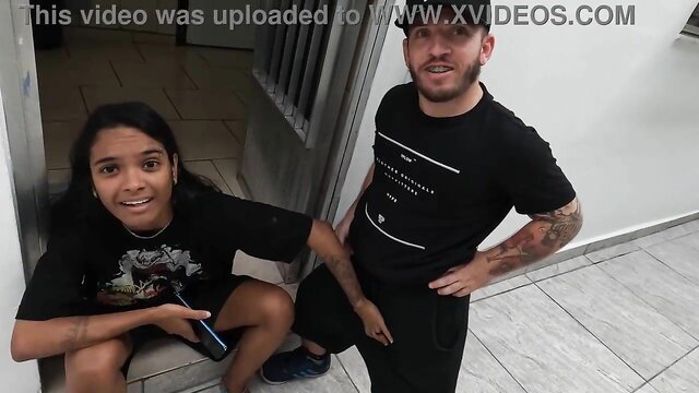 Tattooed Brazilian guy with young mixed-race nymphet Pitoco in casual wear