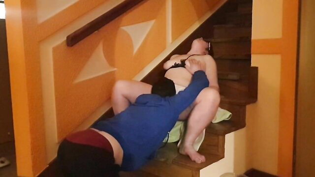 Polish amateur MILF mom fucked on stairs by lover