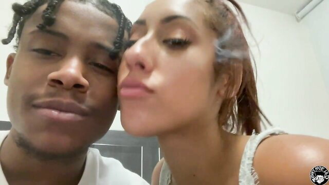 Lil D and Kira Perez closeup cuddle smoking, hot latina teen face