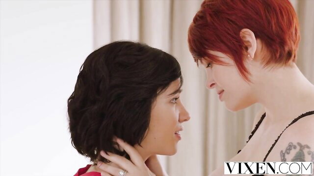 Cadey Mercury seduced by redhead wife in Vixen babysitter threesome