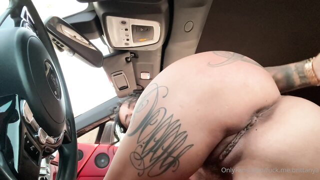 Brittanya Razavi inked ass up in Mercedes car POV tease