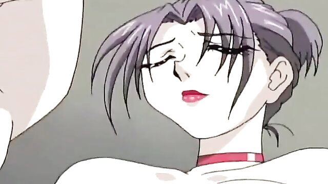 Purple-haired JAV anime girl with collar, seductive eyes, uncensored hentai thumbnail