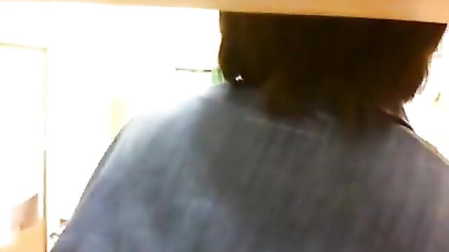 Japanese woman back view in denim jacket at coffee shop toilet voyeur