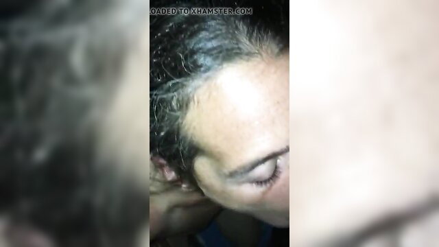 Closeup of brunette cocksucking piss drinking slut in action