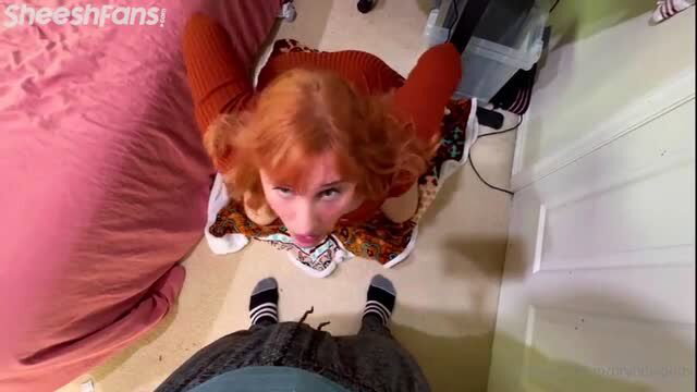 Brynn Woods redhead stepmom POV blowjob on knees in tight dress