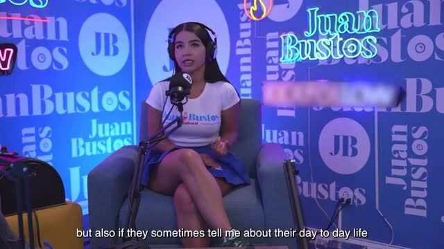 AngieLorena in tight top and miniskirt on Juan Bustos podcast