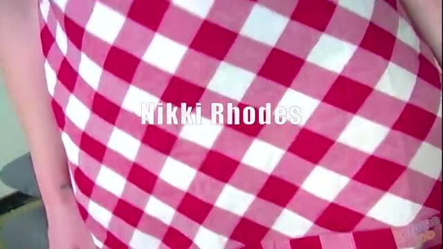 Nikki Rhoades pink gingham apron handjob tease closeup