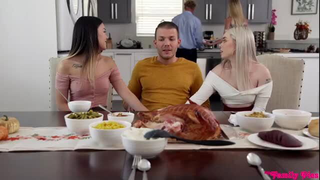 Lulu Chu stunners with Codey Steele at Thanksgiving table FFM tease