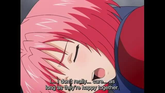 Pink-haired anime girl with closed eyes and blissful expression