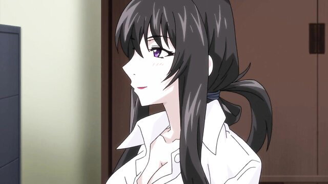 Amanee black-haired JAV beauty in unbuttoned white shirt, teasing cleavage