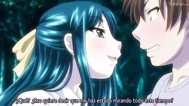 Blue-haired anime girl flirts with guy in Ojou-sama Wa H Ga Osuki hentai