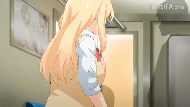 Blonde anime gal imouto in school uniform, sexy back view from Imouto Wa Gal Kawaii