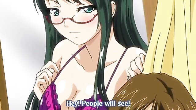 Anime girl in pink lingerie blushing shyly, Mizugi Kanojo ep 3