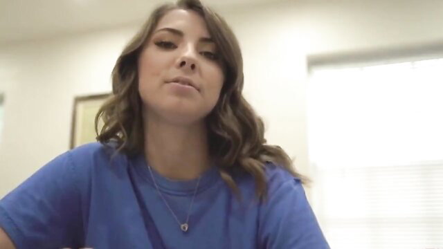 Ava Eden slutty teen in blue tee ready for anal fuck