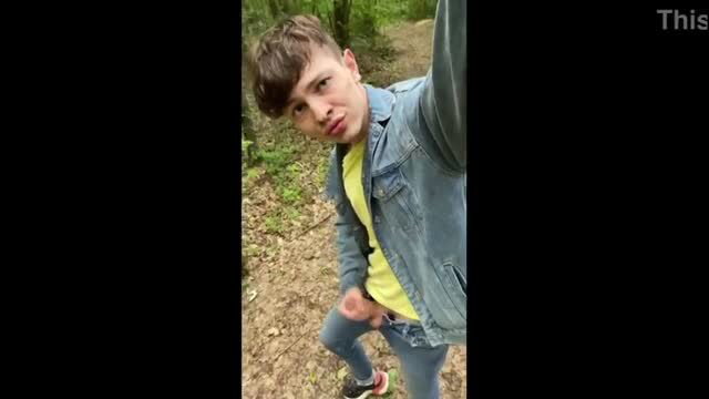 Light Dante jerking big dick outdoors, solo male masturbation