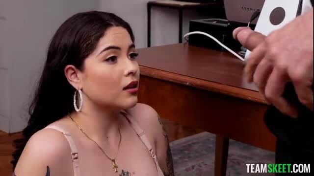 Tara Bell in bra and panties, preparing for sex scene
