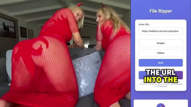 Two blonde MILF twins in sheer red devil costumes on couch