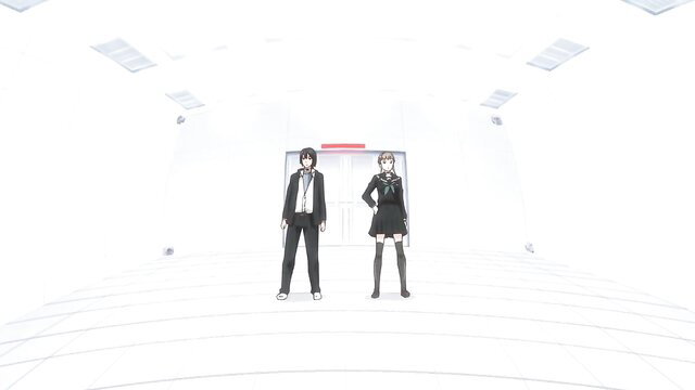 Euphoria 1 anime JAV couple in school uniforms standing in white hallway