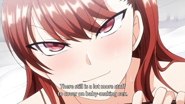 Redhead anime girl with blush smirks about baby-making sex