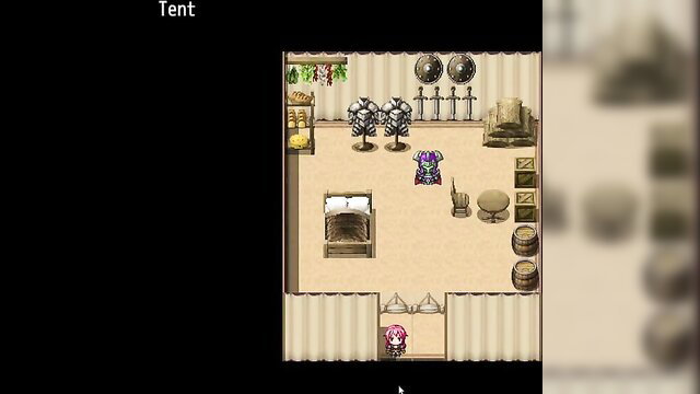 Fallen Makina hentai game tent scene with pink-haired girl