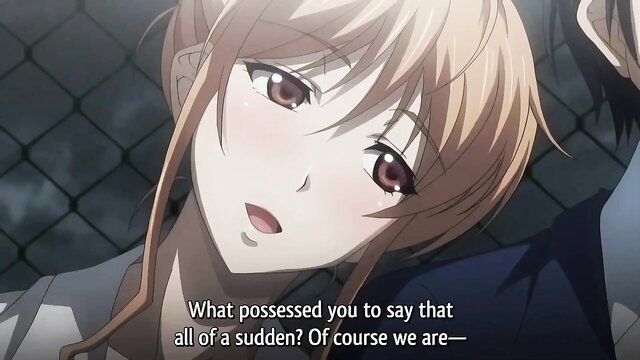 Blonde anime girl with flushed face in JAV hypnosis school scene